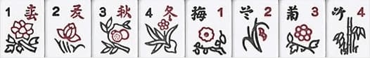 麻將花牌圖示：春夏秋冬梅蘭竹菊